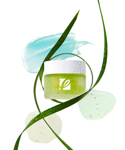 Naturally Inspired Private Label Skincare Image featuring skincare jar and seaweed ingredients